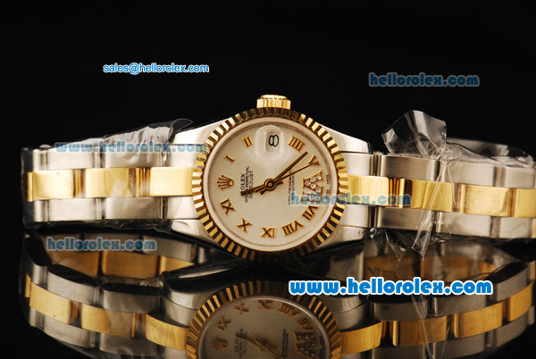 Rolex Datejust Automatic Movement Steel Case with Gold Bezel and Two Tone Strap-ETA Coating - Click Image to Close